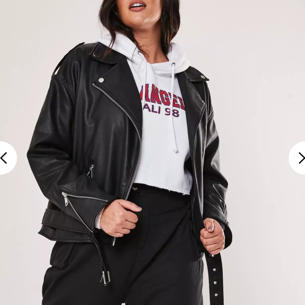 Black Faux Leather Oversized Biker Jacket